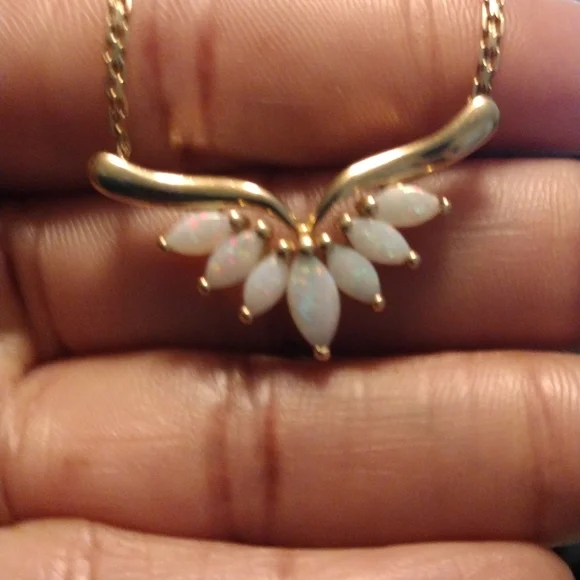 💯 Authentic Vintage 14k gold and genuine large opal chain - Picture 3 of 14